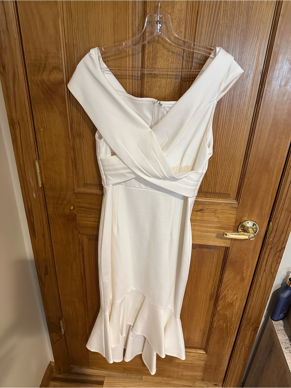 Cream Off-Shoulder Midi Dress with Ruffle Hem